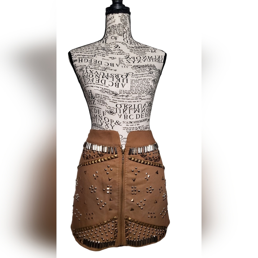 English Rose Tan Studded Mini Skirt Size:L